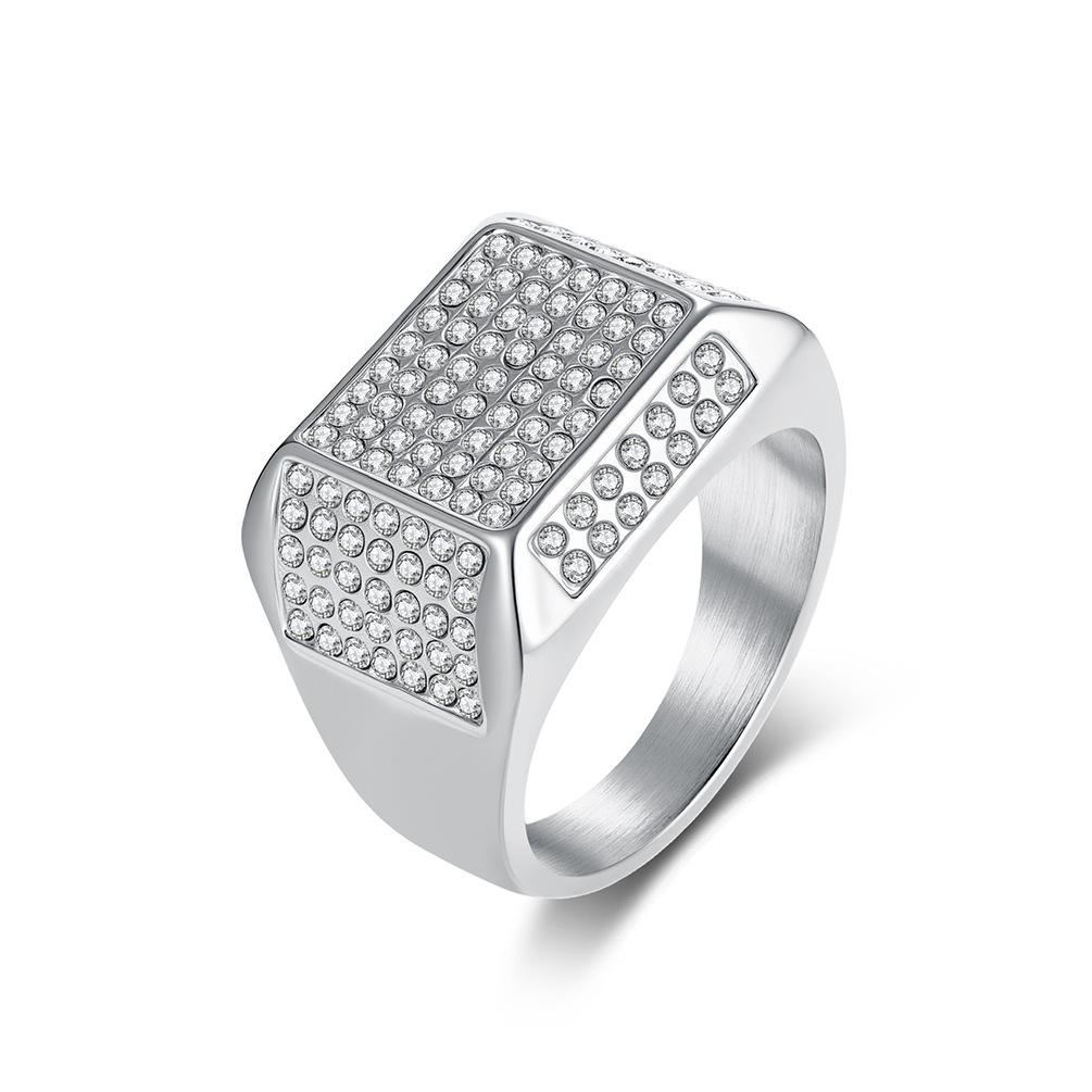 Hiphop Stainless Steel Shinny Zircon Ring for Men Gold Plated Jewelry