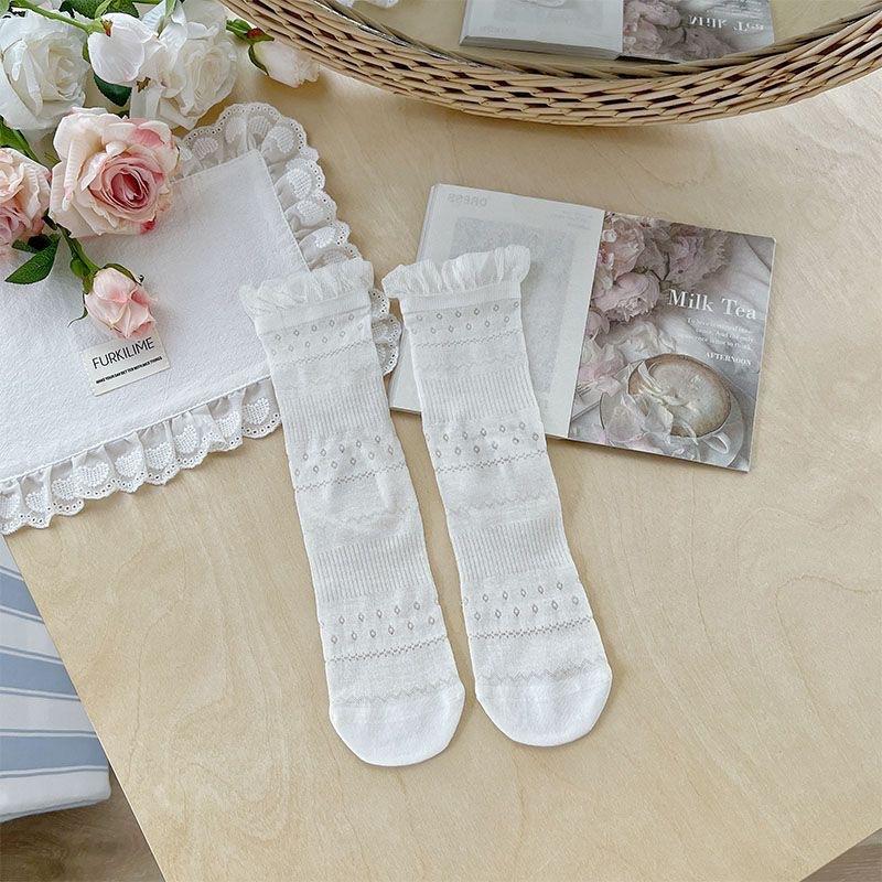 

Женские летние ультратонкие кружевные носки-гольфы белого цвета в балетном стиле, полые, дышащие, без косточек 1 pair