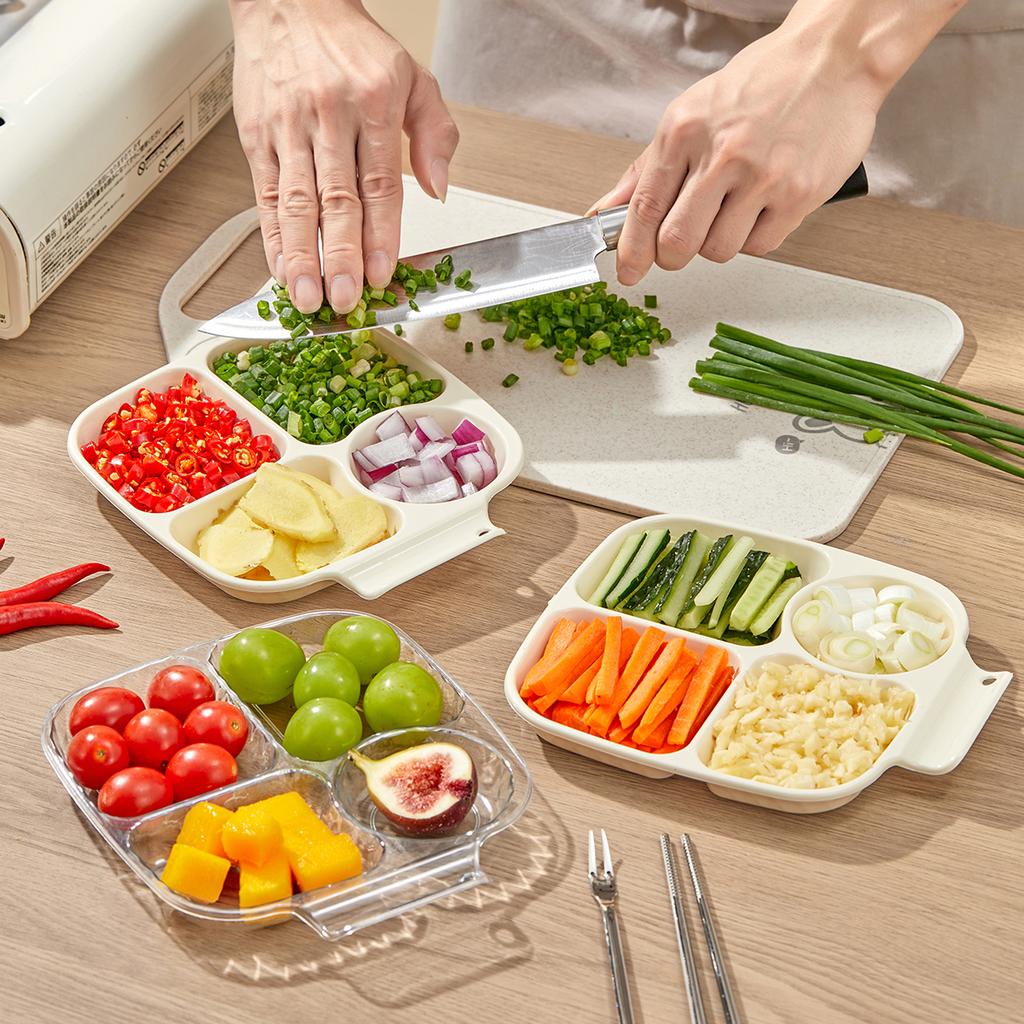 New Plastic Food Plate With Handle Reusable Food Serving Platter Cute Divided Dinner Plate Dish Kitchen Tableware