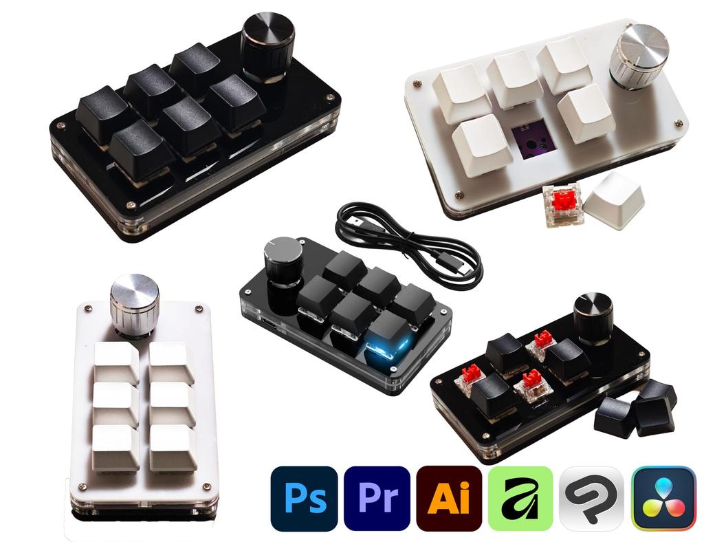 Programmable Macro 6 Keys 1 Rotary Customizable Video Windows Compatible Improved ProductivityUSB Keyboard, + Knob, Mechanical, One-Handed Keyboard,