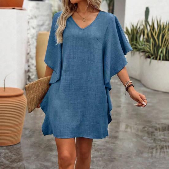 Summer Dresses for Women V Neck Ruffle Sleeve Mini Sundress Casual Loose Boho Beach Vacation Shift Dress