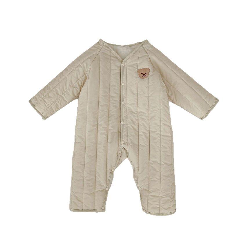 

2026 New Winter Clothing for Infants and Toddlers, Boys and Girls, with Bear Head Embroidery, Padded Long-Sleeve Romper for Outdoor Wear Apricot 66 cm