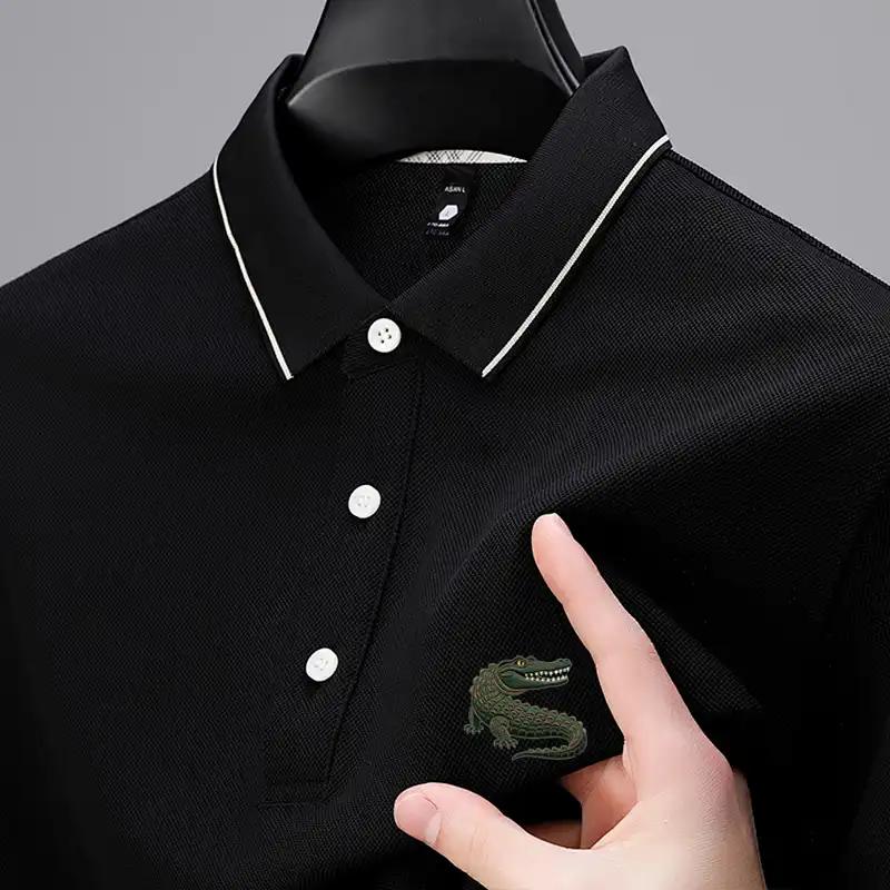 Men's Korean-Style Pullover Solid Color Polo Shirt Casual Lapel Embroidery Short-Sleeve Top