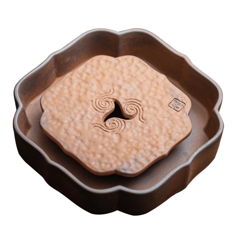 Chinese Ceramic Tea Tray, Auspicious Cloud Design Pot Stand & Drip Tray for Kung Fu Tea, Zen Tea Ceremony Accessory, Retro Style