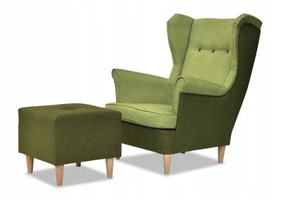 Fotel uszak ARI z podnóżkiem skandynawski zielono zielony