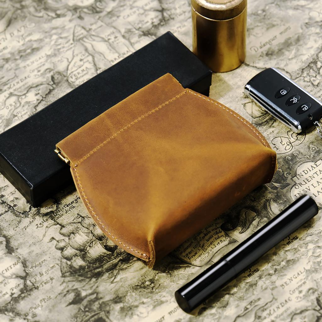 Crazy Horse Leather Squeeze Coin Purse Retro Mini Pouch Multi-Use Storage Bag for Jewelry Cards Soft Touch Unisex Small Coin Bag