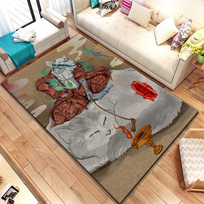 Twelve Chinese Zodiac Animals Painting Carpet for Living Room Large Area Rug Black Soft Carpet Home Decoration Mats Boho Rugs