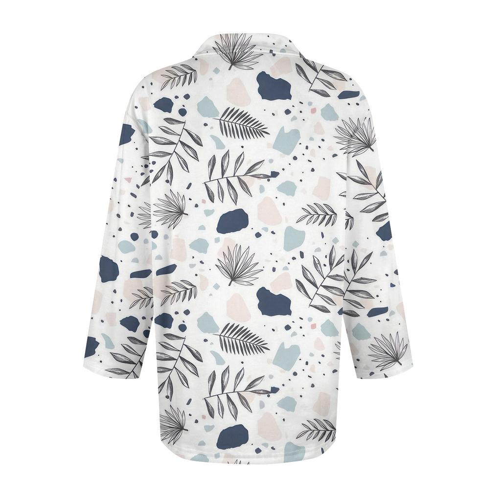 Women's Fashion Casual Button Three-quarter Sleeve Striped Print Lapel Shirt Top