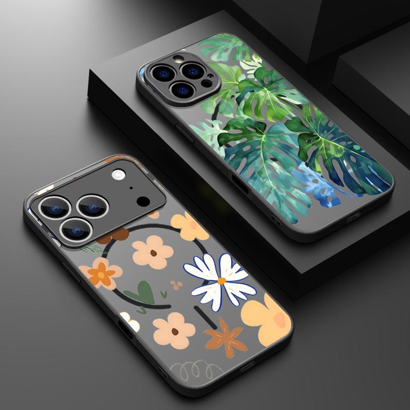 Thin Ring Magnetic For Magsafe Case For iPhone 17 Pro Max Case iPhone 16 15 14 13 Pro Max 17E Daisies Flowers Print Hybrid TPU+PC Matte Cover