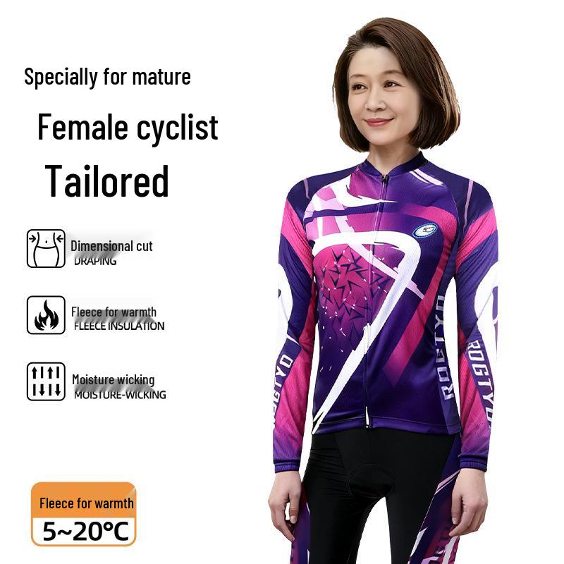 Mid-Aged Women's Thick Fleece Cycling Suit - Slim-Fit Mountain & Road Bike Gear