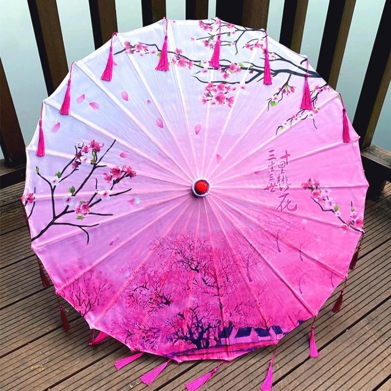 Klassische Chinesische Kunst Asiatischer Stil 33" Seiden Sonnenschirm mit Quasten für Hochzeitsfeiern, Fotografie, Kostüme, Cosplay