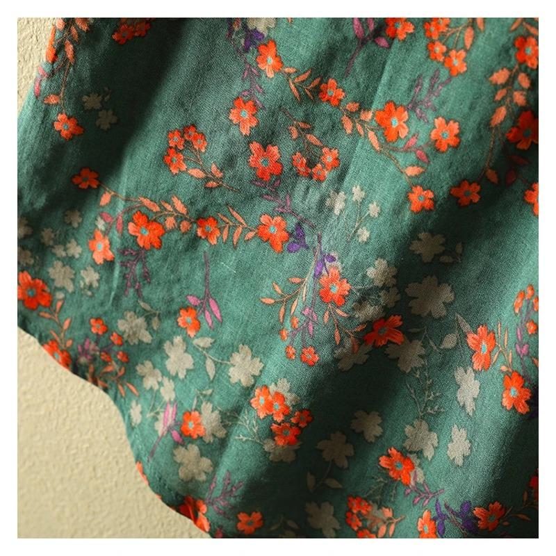 Vintage Floral Print Women's Shirt Summer Fashion Short Sleeve Pocket Loose Casual Blouse Comfortable Soft Thin Daily