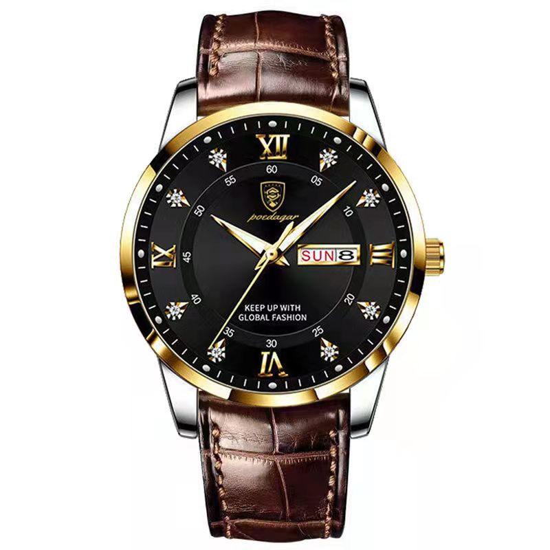 POEDAGAR Casual High Quality Men Watch Waterproof Luminous Leather Original Wristwatch Quartz Business Watches for Men Reloj