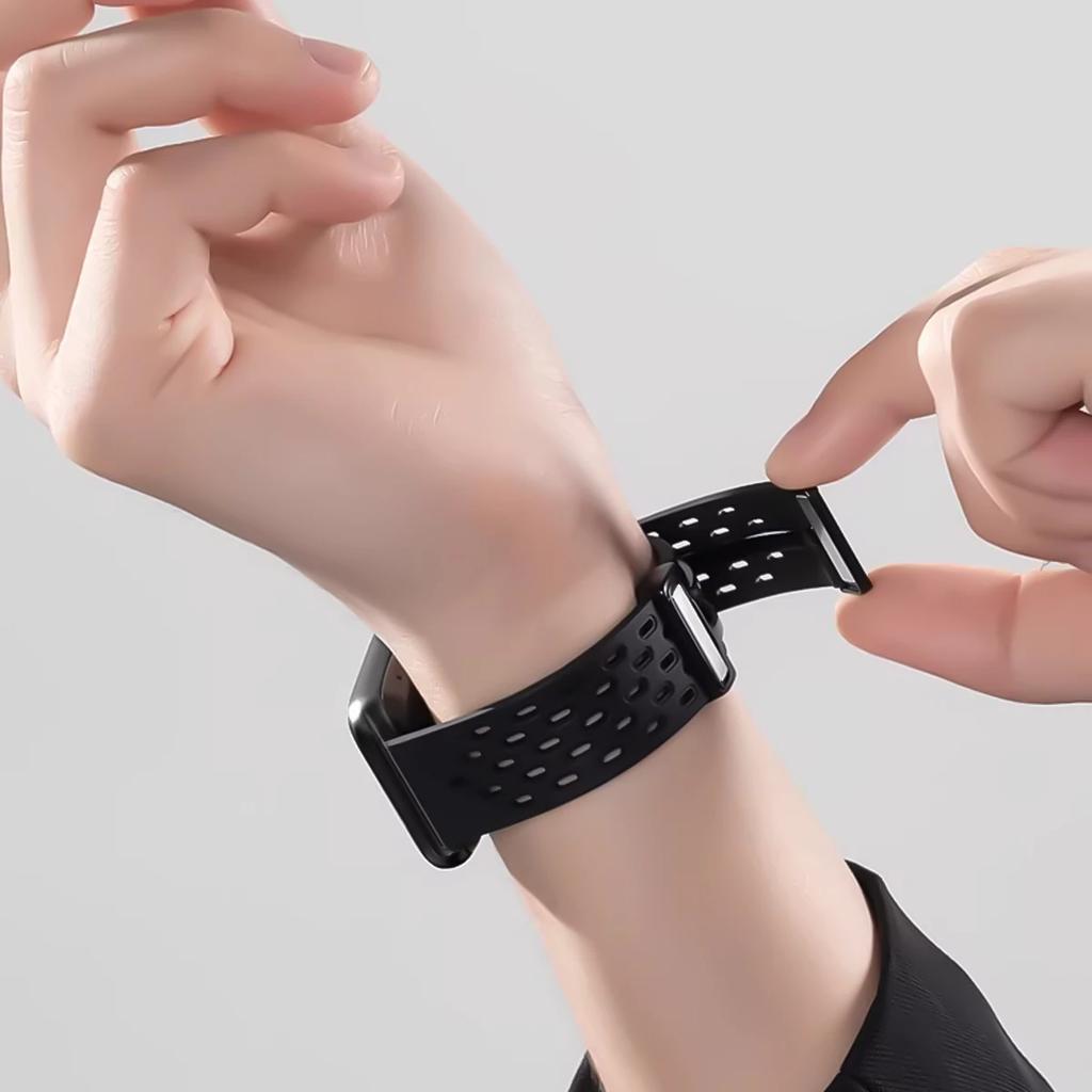 Silicone Magnetic Buckle Mesh Silicone Strap For Huawei Band 11Pro Sport Breathable Watch Band For Huawei Smart Band 11 NFC Replacement Bracelet Loop