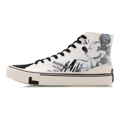 Disney X Li Ning Non-Slip Wear-Resistant High-Top Canvas Shoes Women Sneakers Black Brown White AGCQ324-1
