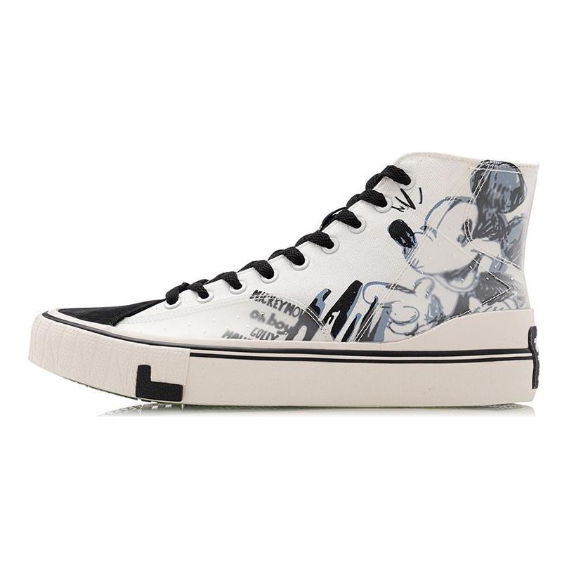Disney X Li Ning Non-Slip Wear-Resistant High-Top Canvas Shoes Women Sneakers Black Brown White AGCQ324-1