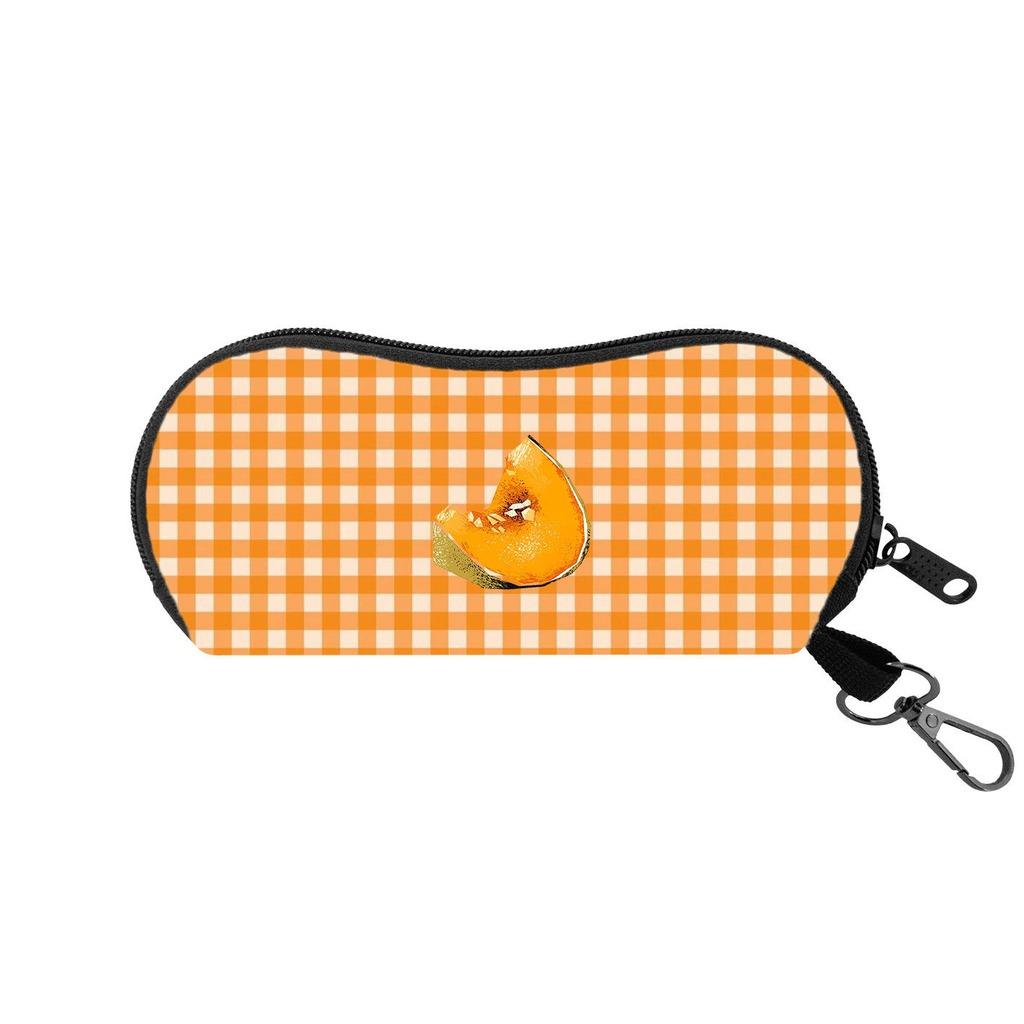 Portable Felt Sunglasses Pouch Soft Shockproof Zipper Eyeglass Case with Metal Clip Check Pattern Printed Eyewear Storage Bag