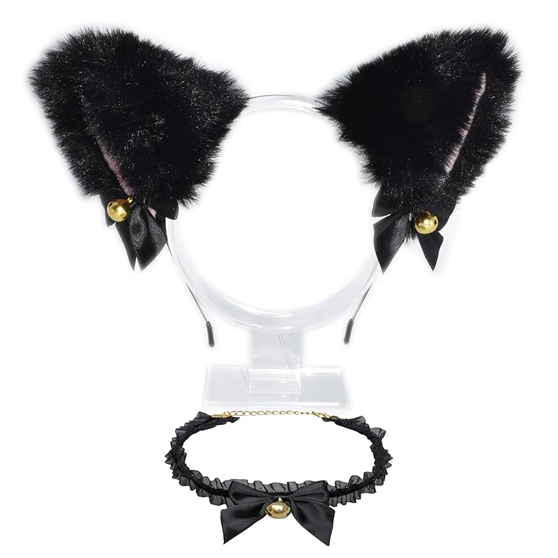 

[MARUFANG] cat ears headband with bell cat costume cosplay halloween disguise costume (black set)