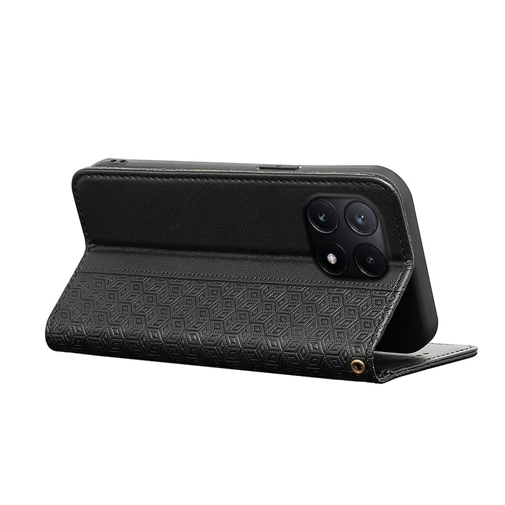 For Xiaomi Poco X6 Pro 5G/Redmi K70E 5G Wallet Phone Case Strong Magnetic Checkered Pattern Imprint Leather Flip Cover