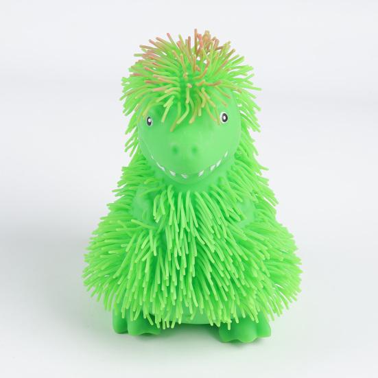Cartoon Dinosaur Squeeze Toy with Long Hair Glitter Soft TPR Rubber Stress Relief Fidget for Kids Pull-Resistant Visual Stimulation Anxiety Relief