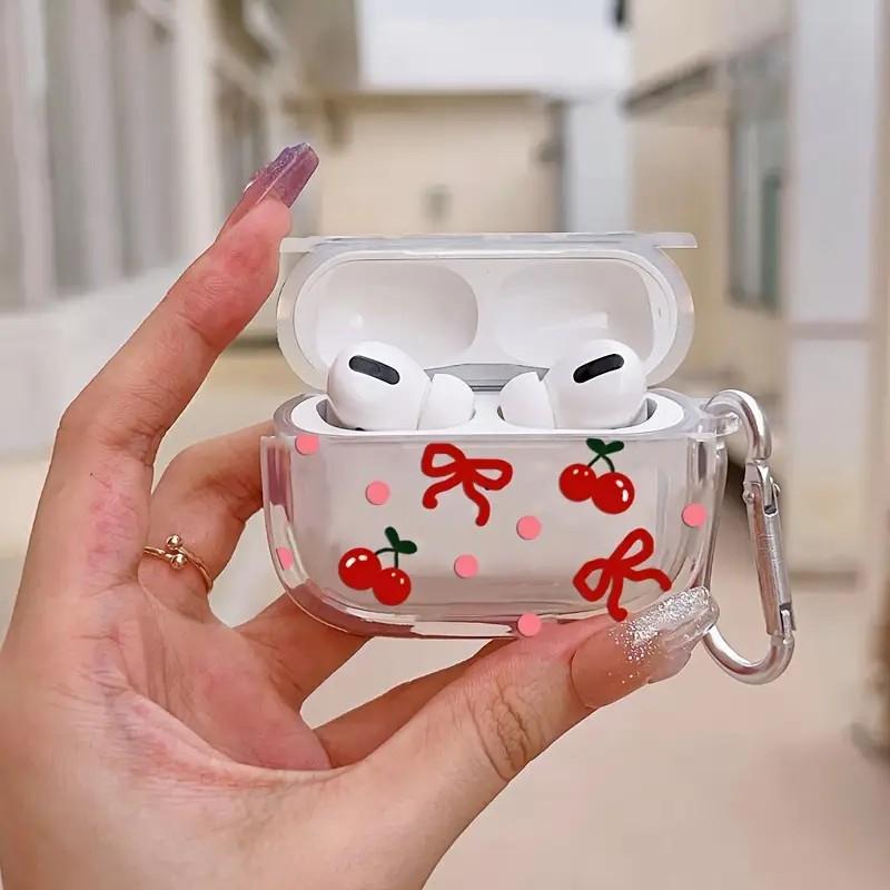 Transparent red bow cherry with AirPods 1/1 generation protective case Apple Pro/1 wireless bluetooth headset