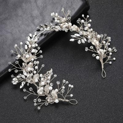 Zinc Zinc Alloy Leaf Crystal Headpiece Handmade Rhinestone Head Chain Luxury Bridal Tiara Hair Vine  Wedding