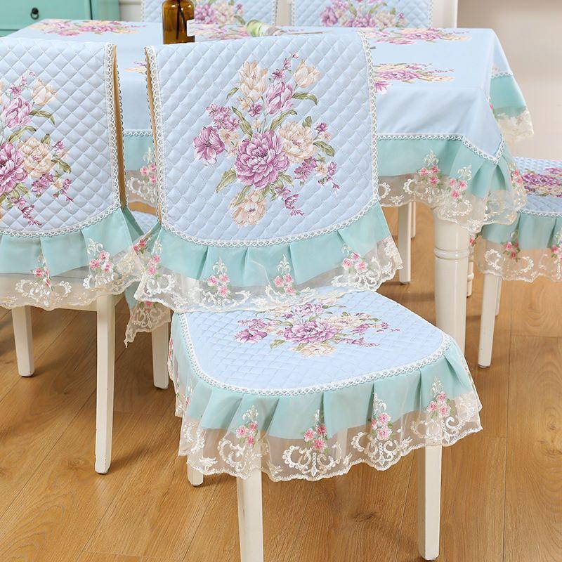 1pcs European Style Countryside Embroidery Dining Chair Covers Quilted Anti Slip Lace Ruffle Edge Chair Cushion Home Restaurant Fabric Decoration