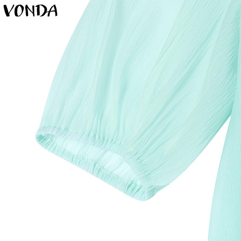 VONDA Damska Okrągły Dekolt Krótki Rękaw Jednolity Casualowa Długa Elegancka Sukienka