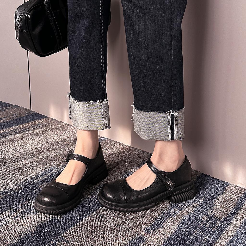 Q1-36 French Retro Platform Mary Jane Single Shoes Loafers Autumn and Winter Niche High-end Small Leather Shoes Women's Shoes Black