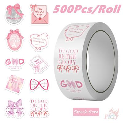 500Pcs/Roll Pink Bible Phrase Art Kids Rewards Stickers - DIY Scrapbooks Album Decor Sealing Label Decals