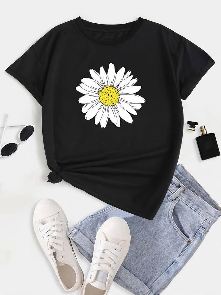 Daisy Flower Printed Unisexs Tshirt Ladies Casual Shirt Tops For Girls Kids Tees