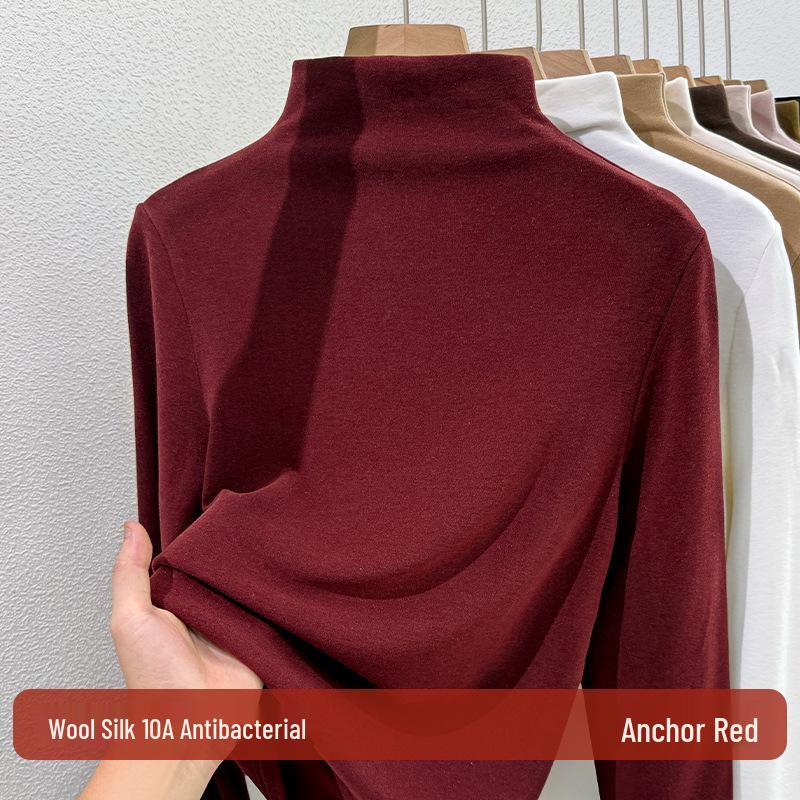 Silk Half-High Collar Women's Base Layer: 2025 Autumn/Winter Velvet Lambswool Warm T-shirt.