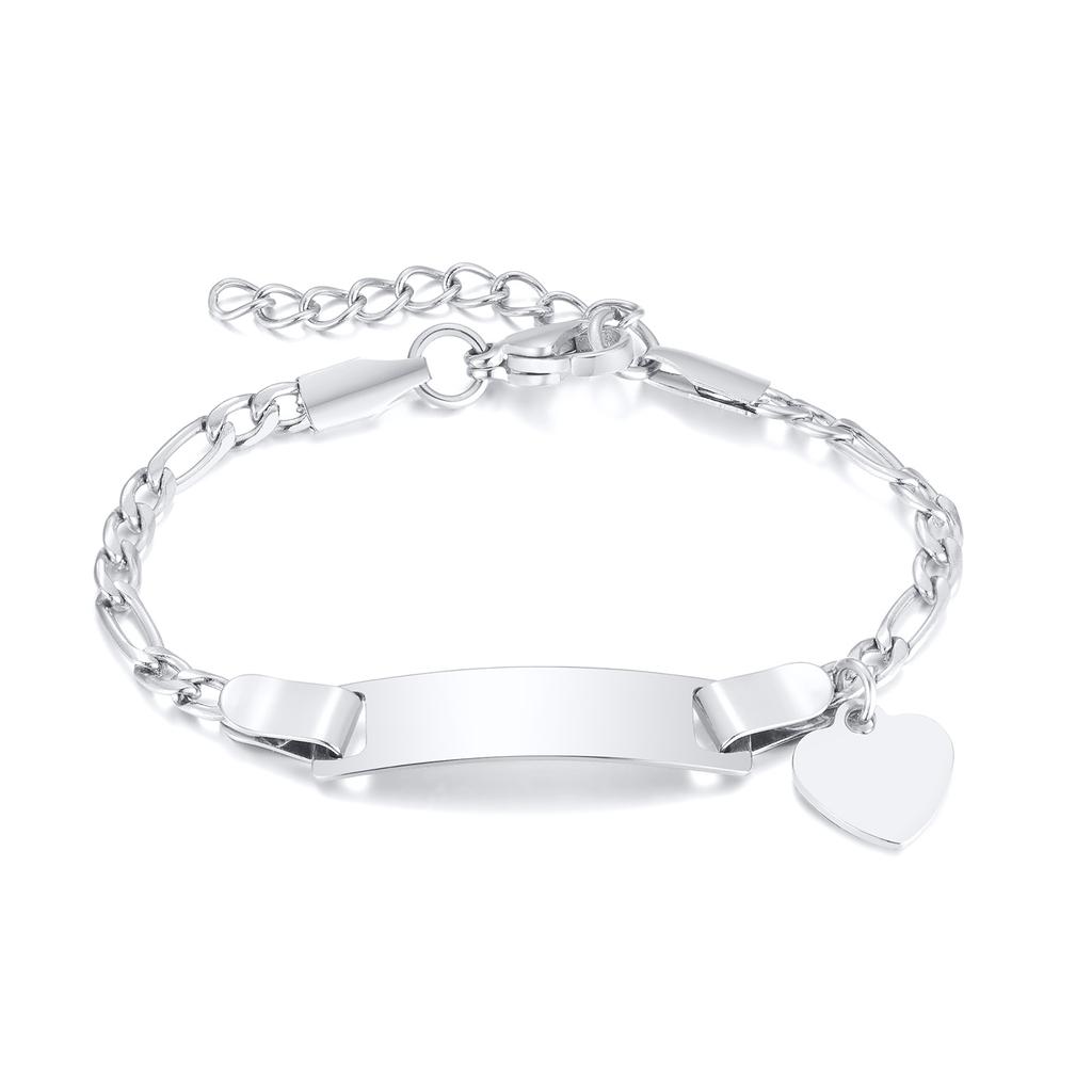 Personalized Heart Chain ID Name Bracelet for Boys Girls, Stainless Steel Nameplated Date Engraved Customized Birthday Gift