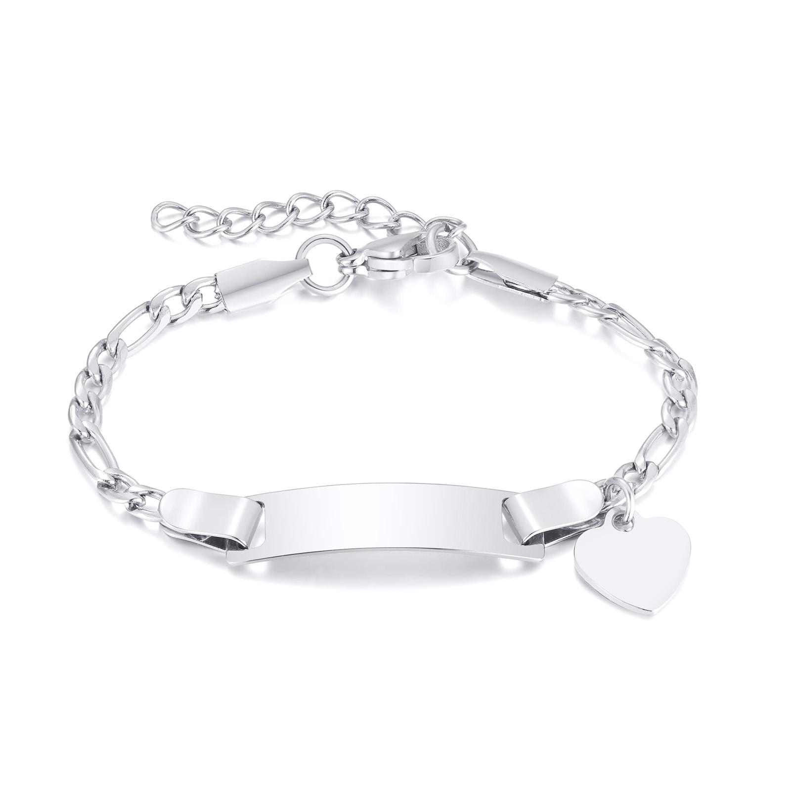 

Persoanlized Custom Name Heart Bracelet,Stainless Steel Figaro Chain Link Adjustable,Engraved Gift for Boy Girl NO Need Engrave