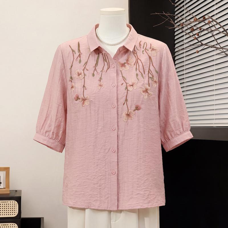 Yuzhaolin Women's Summer Embroidered Blouse