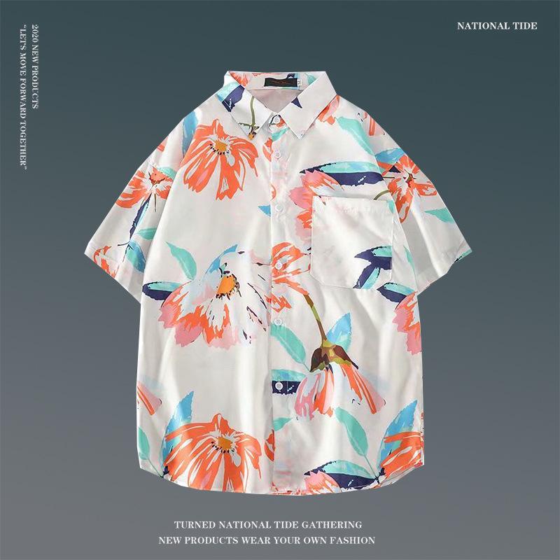 Japanese Hong Kong-Style Floral Hawaiian Shirt - Unisex Summer Short-Sleeve Retro Beachwear