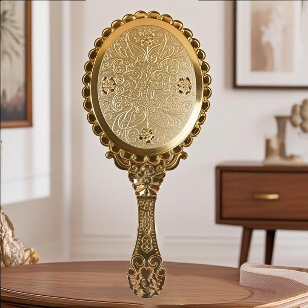 

Європейський стиль Портативне Вінтажне Дзеркало для Макіяжу Ручне Овальне Кругле Дзеркало Шляхетне Відновлення Стародавніх Способів Дзеркало для Палацу Інструмент для Краси золотий