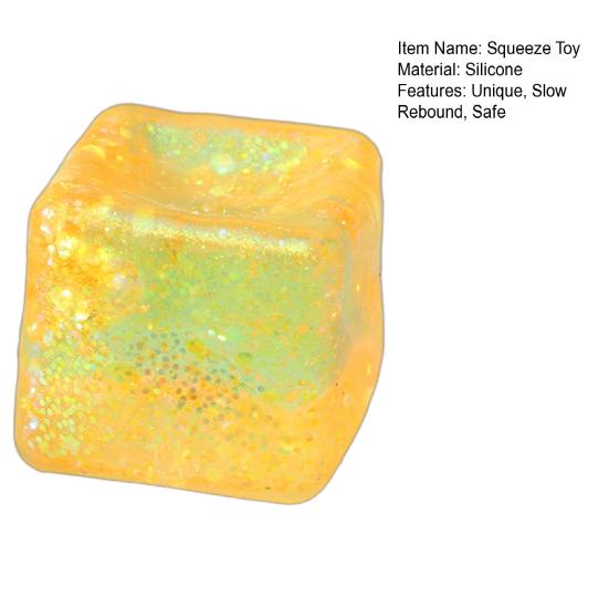 Ice Cube Squeeze Toy with Glitter Slow-Rising Water Cube TPR Fidget Toy for Stress Relief Portable Decompression Gadget for Kids Adults