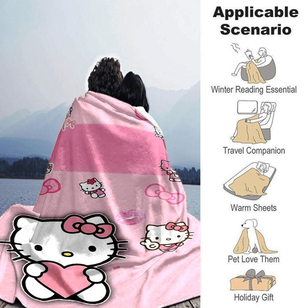 1pc Hello Kitty Name Blanket Lightweight Flannel Throw for Sofa Bed Travel Camping Livingroom Office Couch Chair