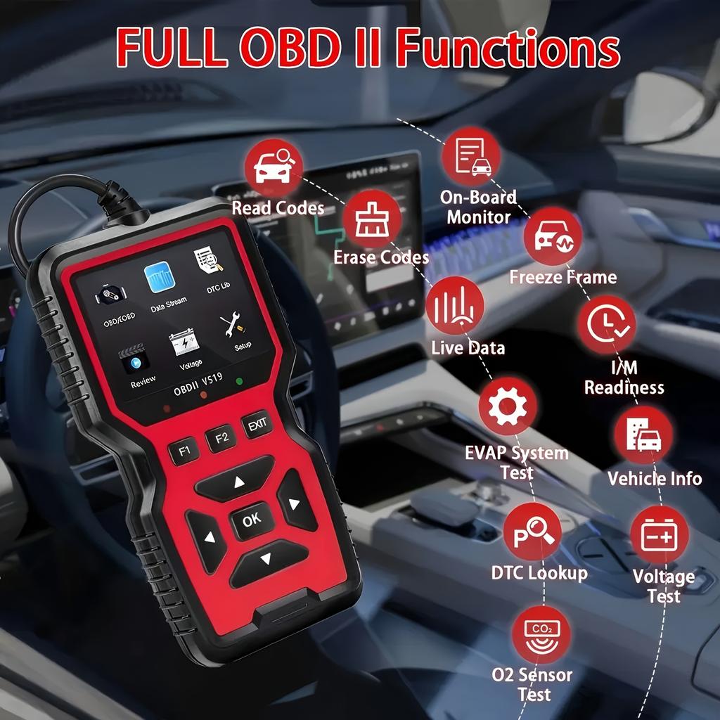 Obd2 Diagnostic Scanner Tool - Engine Fault Code Reader for All Cars Since 1996, with Real-Time Data Stream,Code Erase Function
