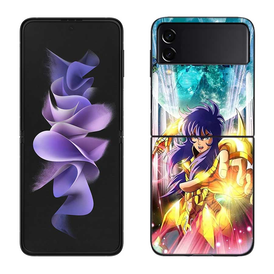 Saint Seiya Knights Of The Zodiac Phone Case For Samsung Z Flip 7 6 5G Galaxy Z Flip 5 4 3 Black Hard Cell Cover Luxury PC Shel