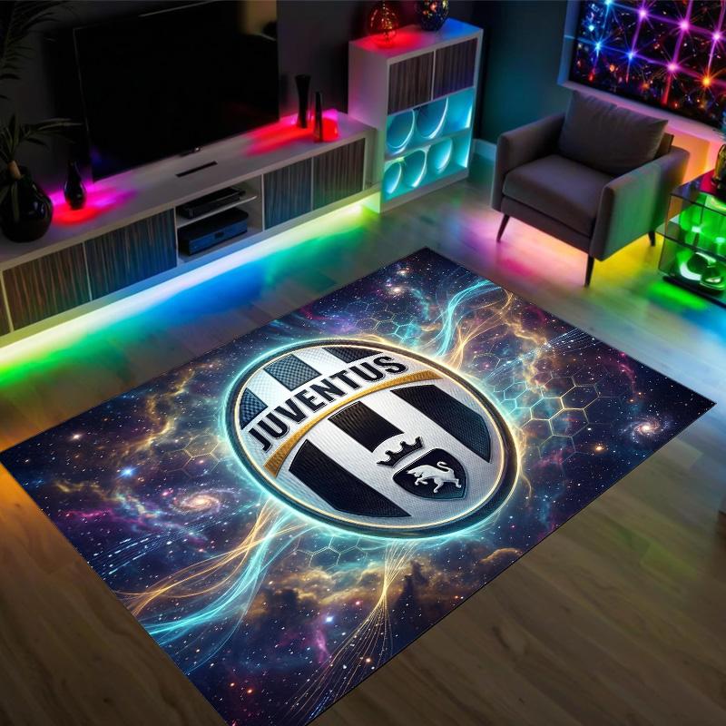 Juventus FC Design Kristall-Samt-Teppich Gemütlich Nicht?Rutschfester Teppich mit Aufdruck für Schlafzimmer Wohnzimmer Eingang