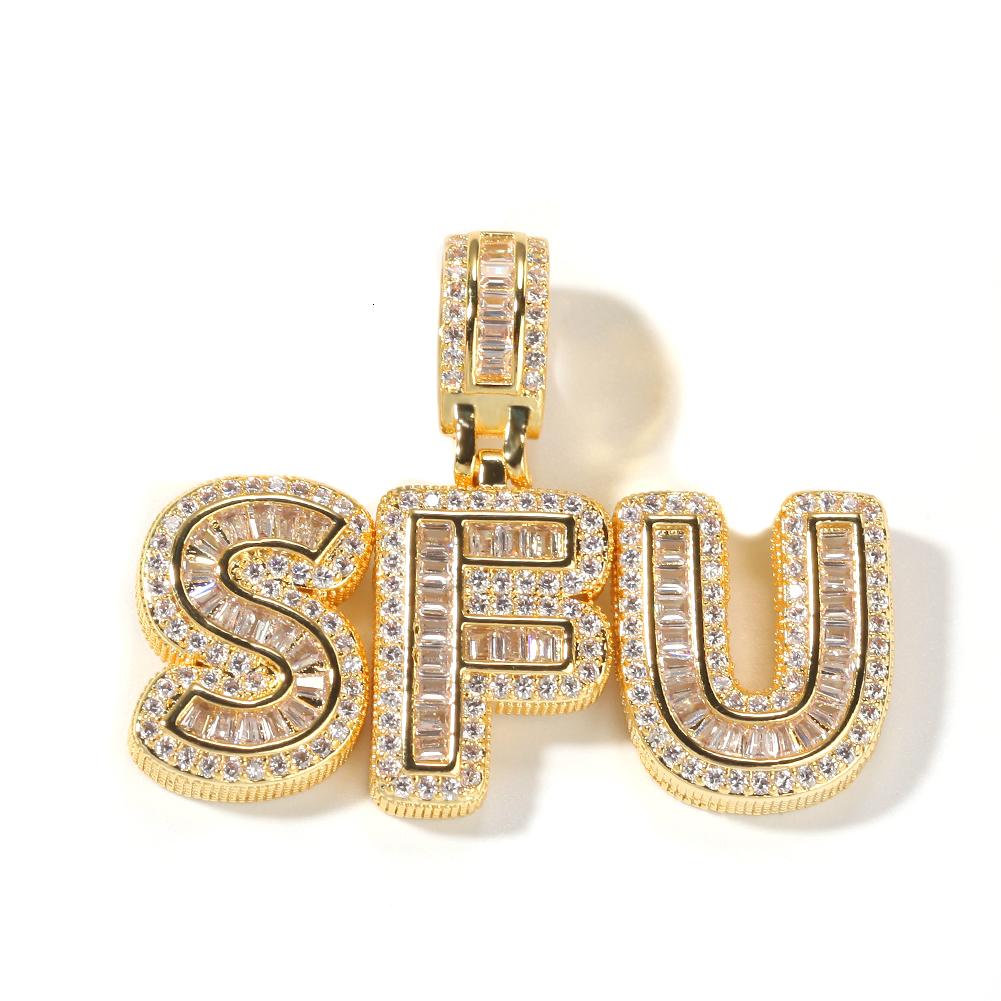 

THE BLING KING Iced Cubic Zircon Small Baguettecz Initial Letters Pendant Necklace Words With 4mm CZ Tennis Chain Jewelry 18inch Rope Chain&2 letters рожевий колір золота