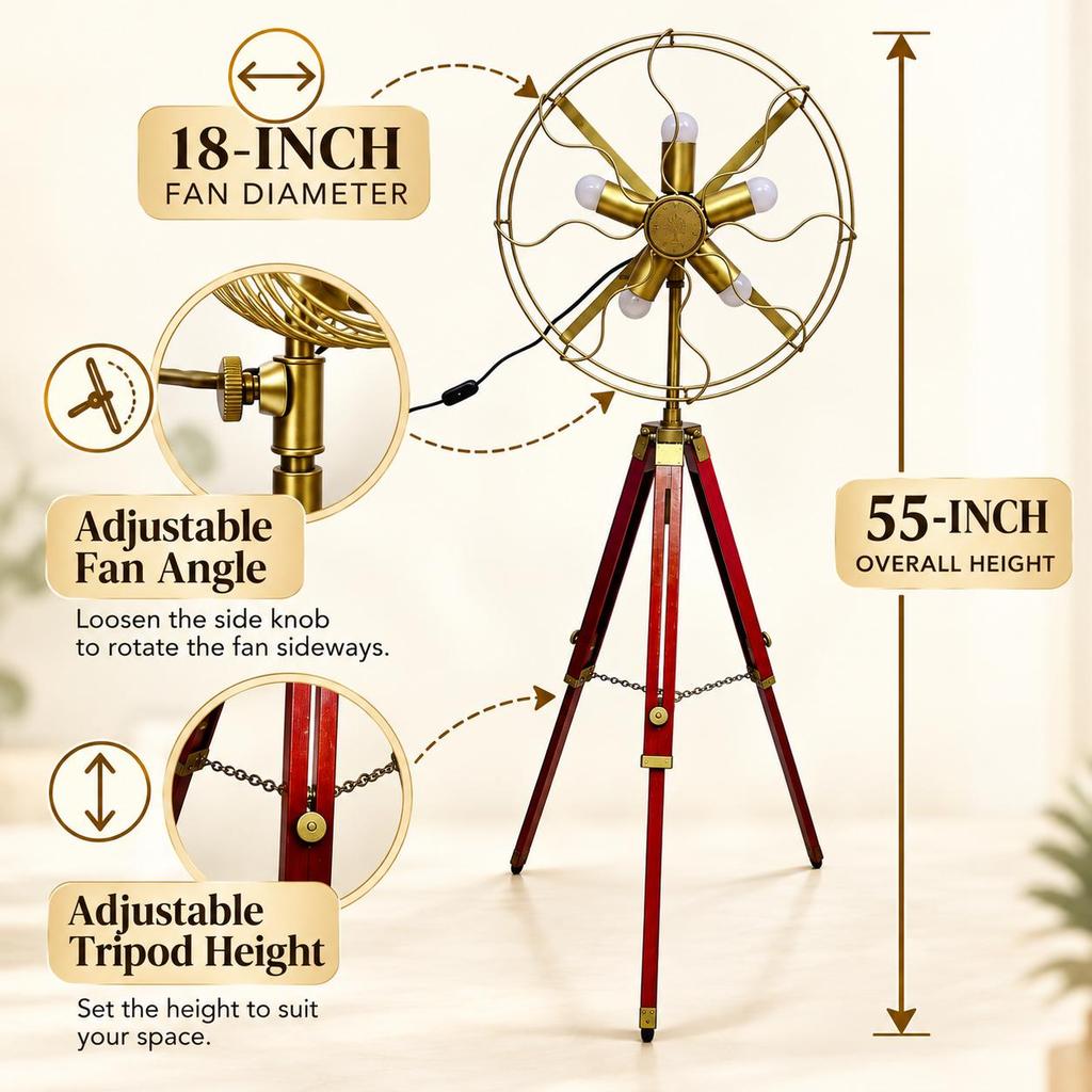 Raumbeleuchtung Messing Fan Style Licht Verstellbare Holzstativ Stehlampen Ecke