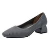 Women’s Breathable Knit Square Toe Chunky Heel Casual Shoes - 4cm Medium Heel, Plus Size, Soft Sole, Summer Style.