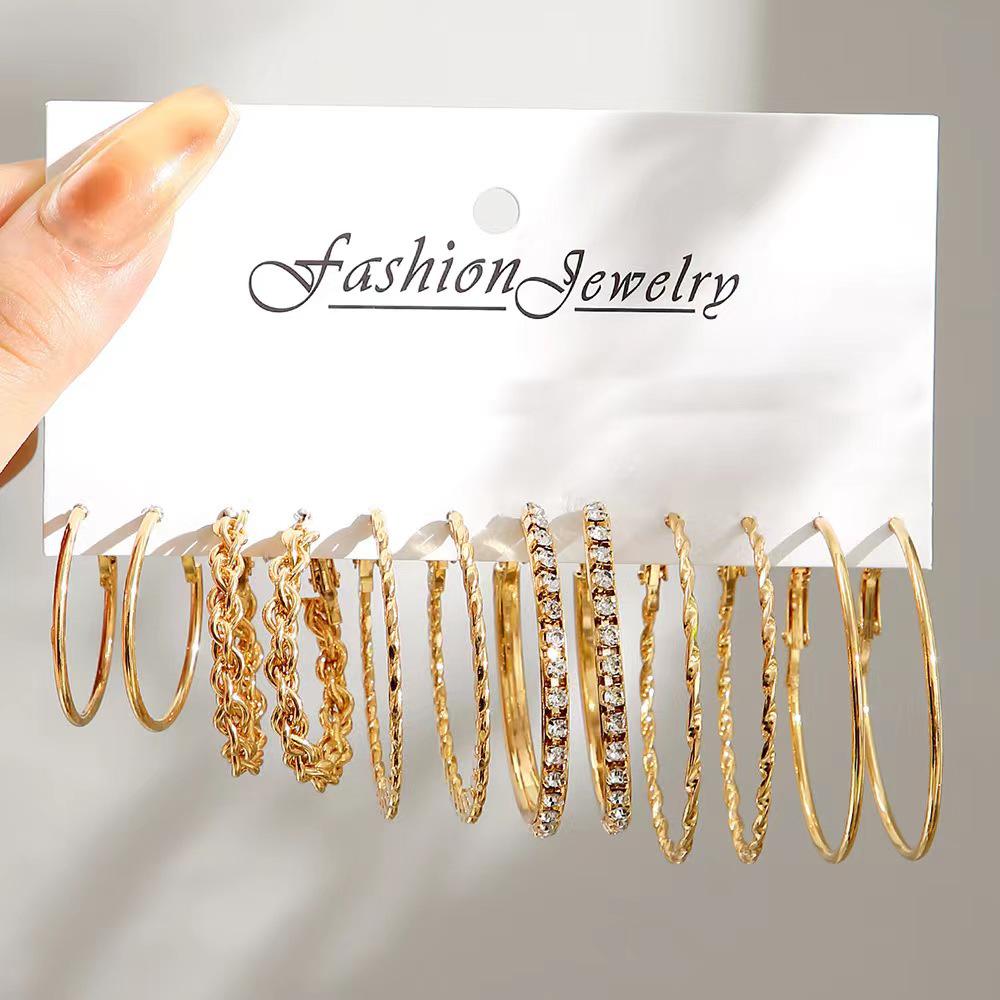 European & American Vintage Pearl Geometric Gold Hoop & Stud Earrings Set - 6 Pieces