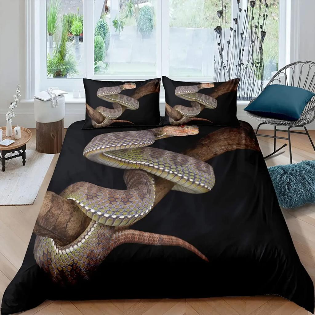 3D Snake Style Print Bedding Set For Bedroom Soft King Size Duvet Cover Bedspreads Comefortable Quilt With Pillowcase Kids Adult