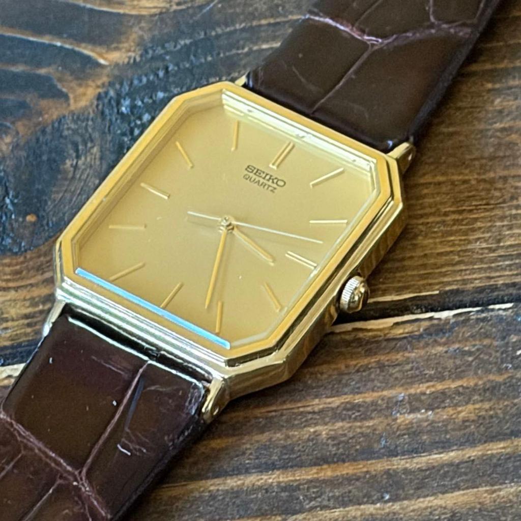 Used SEIKO Working Seiko Quartz Men's Watch Gold Dial Octagon Case