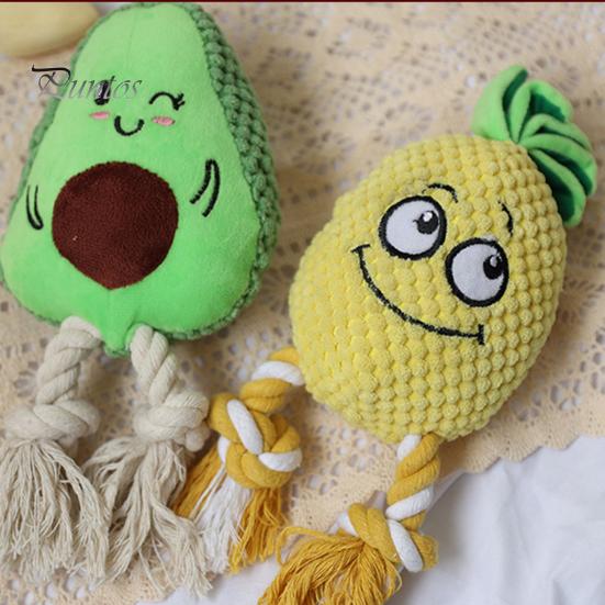 Dog Chew Toy Bite-resistant Built-in Sound Device Cotton Rope Soft Relieve Molar Boredom Plush Cartoon Pineapple Shape Pet Squeaky Supplies
