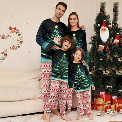 Family Matching Print Sets Pajamas Loungewear Outfits Family Matching Long Sleeve Tops+Pants Set